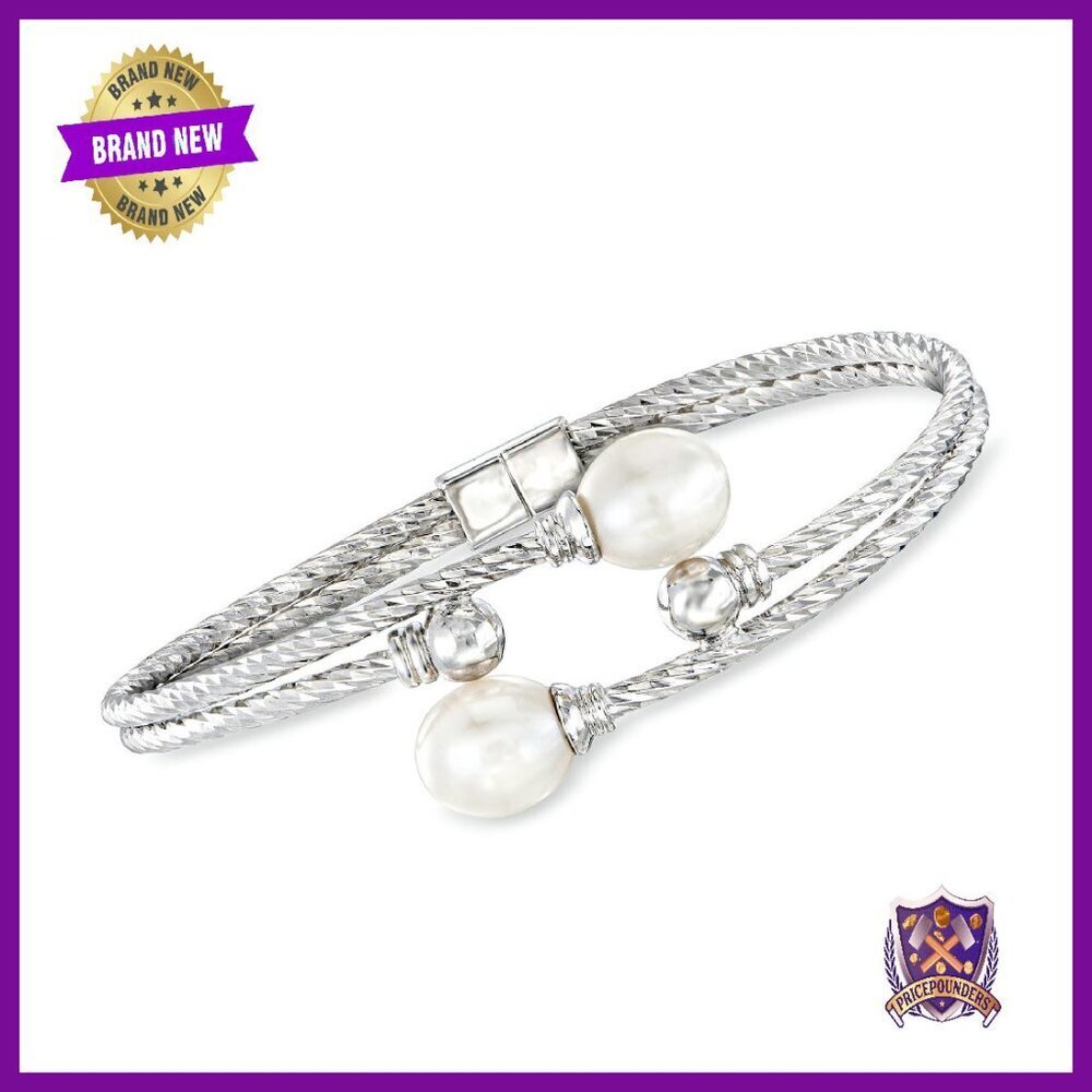 Sterling Silver Cultured Pearl Cuff Bracelet 7-8mm Drop Pearl